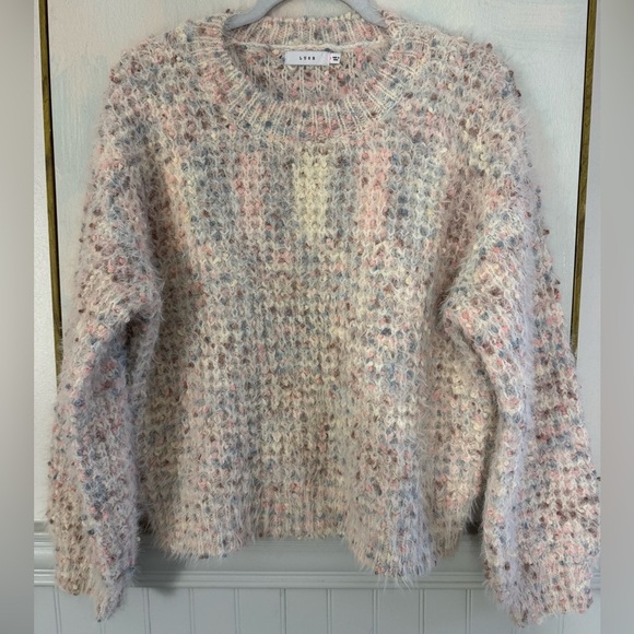 LUSH Pastel Knit Cozy Multicolor Sweater Pink Blue Cream Size Medium - Picture 1 of 9